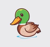 lindo pato flotando en el agua. ilustración de naturaleza animal de dibujos animados aislados. estilo plano adecuado para el vector de logotipo premium de diseño de icono de etiqueta. personaje mascota