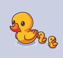 lindo pato amarillo familia mamá e hijos. ilustración de naturaleza animal de dibujos animados aislados. estilo plano adecuado para el vector de logotipo premium de diseño de icono de etiqueta. personaje mascota