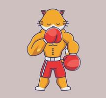 lindo gato boxeador orar antes de pelear. dibujos animados animales deportes concepto aislado ilustración. estilo plano adecuado para el vector de logotipo premium de diseño de icono de etiqueta. personaje mascota