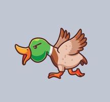 lindo pato corre por atacar. ilustración de naturaleza animal de dibujos animados aislados. estilo plano adecuado para el vector de logotipo premium de diseño de icono de etiqueta. personaje mascota