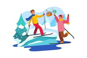 concepto de ilustración de esquí de niños felices sobre fondo blanco vector