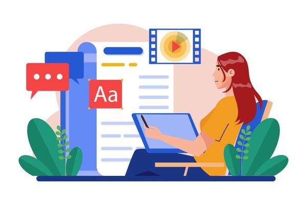 Blogger girl writes articles and videos for a blog