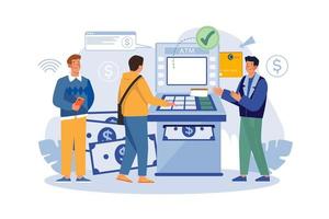 Consultant near Automated Teller Machine for Customers vector