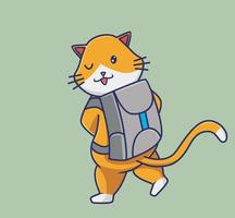 estudiante lindo gato caminando. ilustración aislada del concepto de estudiante animal de dibujos animados. estilo plano adecuado para el vector de logotipo premium de diseño de icono de etiqueta. personaje mascota