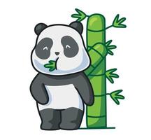 cute panda eating a bamboo at forest vector