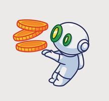 cute astronaut robot get earning from his job. Isolated cartoon person illustration. Flat Style suitable for Sticker Icon Design Premium Logo vector