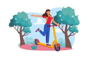 Girls riding a kick scooter Illustration concept on white background vector