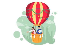 hombre y mujer en un globo aerostático vector