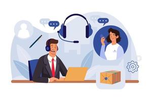 Businessman Wearing Headset Talking to a caller in Customer Services Center vector