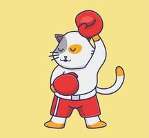 lindo gato boxeador. dibujos animados animales deportes concepto aislado ilustración. estilo plano adecuado para el vector de logotipo premium de diseño de icono de etiqueta. personaje mascota