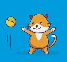 lindo gato jugando a la pelota. animal de dibujos animados estilo plano ilustración icono premium vector logo mascota adecuado para diseño web banner carácter