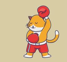 lindo gato boxeador fuerte. dibujos animados animales deportes concepto aislado ilustración. estilo plano adecuado para el vector de logotipo premium de diseño de icono de etiqueta. personaje mascota