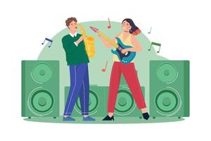 Man with saxophone and woman with guitar vector