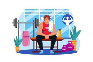 Strong man sit after a workout with pleasant tiredness Illustration concept on white background vector