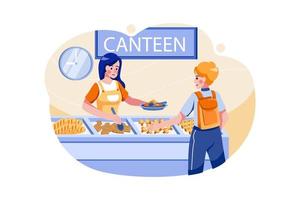 Boy Collecting Food From School Food Canteen vector