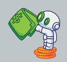 lindo robot astronauta gana dinero. ilustración de persona de dibujos animados aislado. estilo plano adecuado para el diseño de iconos de pegatinas vector de logotipo premium