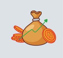 cute full money on sack growth. Isolated cartoon object illustration. Flat Style suitable for Sticker Icon Design Premium Logo vector
