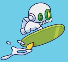 cute astronaut robot play surfing summer vector