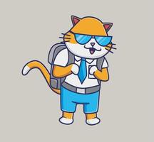 cute cat student smart. cartoon animal student concept Isolated illustration. Flat Style suitable for Sticker Icon Design Premium Logo vector. Mascot character vector