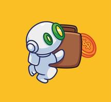 cute astronaut robot holding a wallet with a money for saving. vector