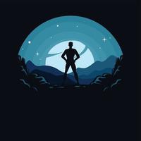 Vector illustration of man standing looking at the moon