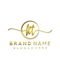 Initial KT beauty monogram and elegant logo design, handwriting logo of initial signature, wedding, fashion, floral and botanical with creative template. vector