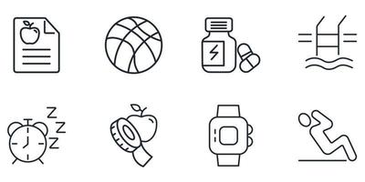 conjunto de iconos de fitness. elementos de vector de símbolo de paquete de fitness para web de infografía