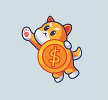 lindo shiba doge sosteniendo una moneda lista para alcista vector