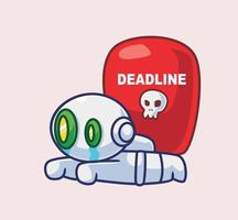 cute astronaut robot worker get pressure by deadline. Isolated cartoon person illustration. Flat Style suitable for Sticker Icon Design Premium Logo vector