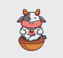 cute cow meditation pose. isolated cartoon animal nature illustration. Flat Style suitable for Sticker Icon Design Premium Logo vector. Mascot Character vector