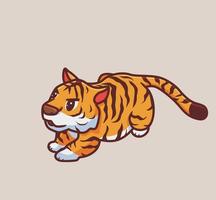 linda caza de tigres. ilustración de naturaleza animal de dibujos animados aislados. estilo plano adecuado para el vector de logotipo premium de diseño de icono de etiqueta. personaje mascota