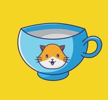 a cup of glass with cat symbol. Food and Drink Cartoon Flat Style Icon illustration Premium Vector Logo Sticker Mascot isolated web design