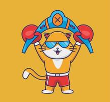 cute cat get winner belt boxing. cartoon animal sports concept Isolated illustration. Flat Style suitable for Sticker Icon Design Premium Logo vector. Mascot character vector