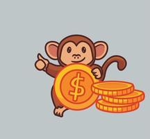 cute monkey collect money. isolated cartoon animal nature illustration. Flat Style suitable for Sticker Icon Design Premium Logo vector. Mascot Character vector