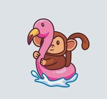 cute monkey play flamingo buoy summer. isolated cartoon animal nature illustration. Flat Style suitable for Sticker Icon Design Premium Logo vector. Mascot Character vector