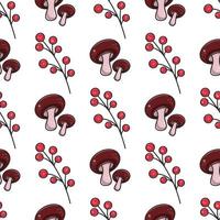 Mushrooms and berries seamless fall pattern vector