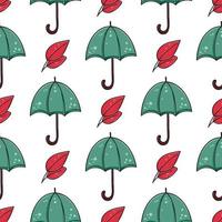 Autumn seamless fall pattern with umbrellas and leaves vector