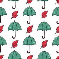 Autumn seamless fall pattern with umbrellas and leaves vector