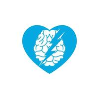 Thunder brain vector logo design. Brain with thunder and heart logo icon.