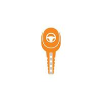 diseño del logotipo de la escuela de conducción. llave de coche con icono de carretera y volante. vector