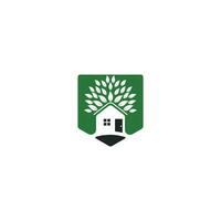 logotipo ilustrativo de la casa del árbol para negocios relacionados con el cuidado del medio ambiente. plantilla de diseño de vector de casa ecológica.