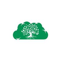 árbol raíces nube forma concepto vector logo diseño.