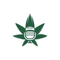 Cannabis podcast vector logo design. Podcast logo with cannabis leaf vector template