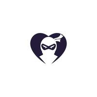 Ninja love vector logo design. Ninja heart shape vector design.