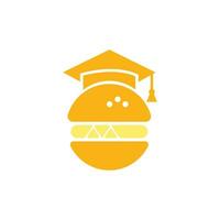 diseño del logotipo del vector de educación alimentaria. icono de gorra de hamburguesa y graduación.