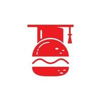 diseño del logotipo del vector de educación alimentaria. icono de gorra de hamburguesa y graduación.