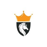 diseño del logotipo vectorial del caballo rey. caballo en escudo con concepto de logotipo de icono de corona. vector