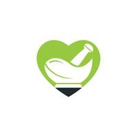 Heart shape pharmacy medical logo design. Natural mortar and pestle logotype, medicine herbal illustration symbol icon vector design.