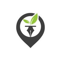 Leaf and pen logo design. Education and writer community Logo. Pin with leaf and nab icon design. vector