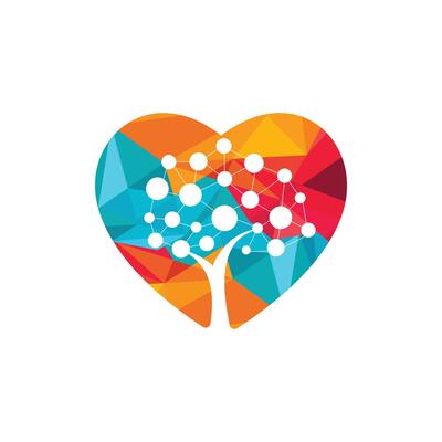 Tech Tree heart shape concept Logo Template Design. Technology, nature, wireless, internet, network vector logo template.